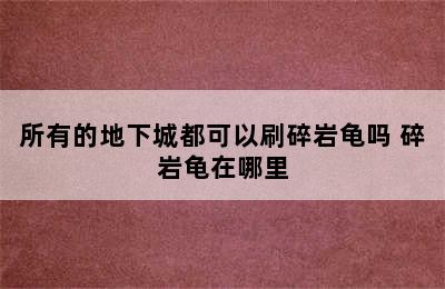 所有的地下城都可以刷碎岩龟吗 碎岩龟在哪里